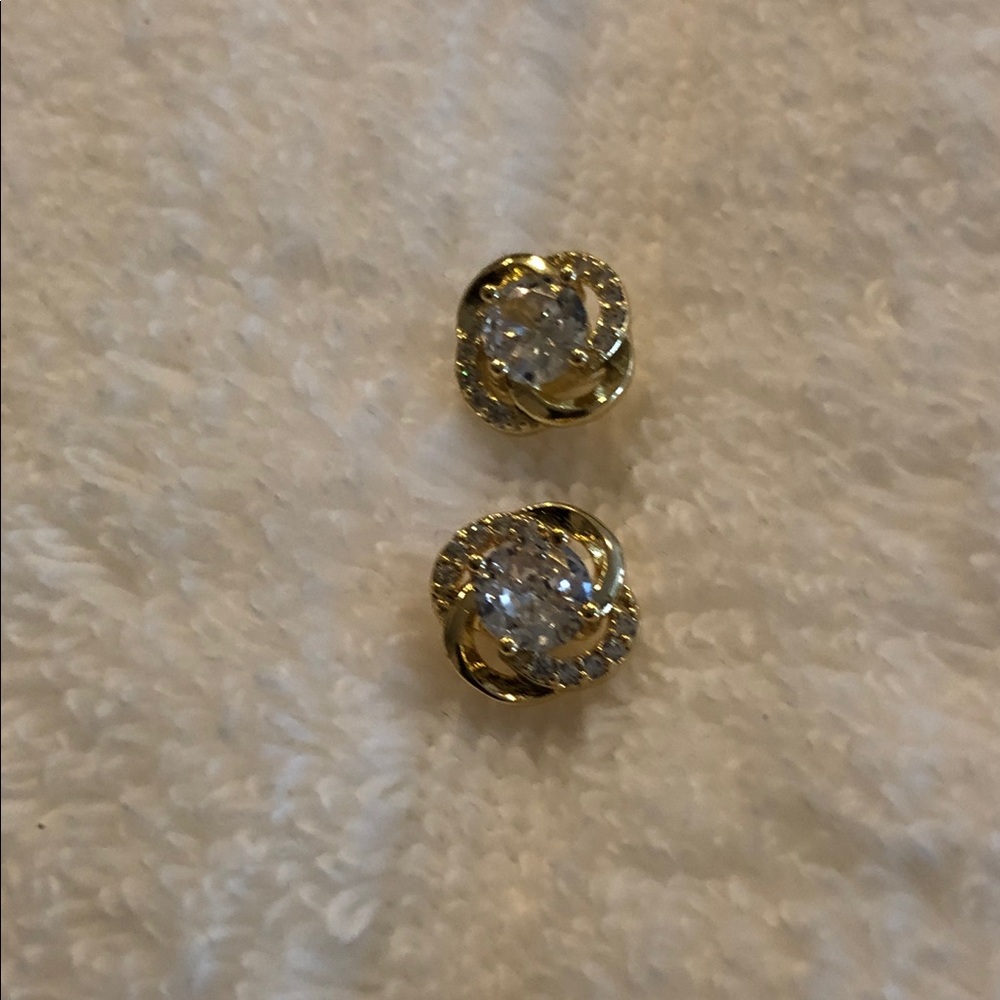 Earrings Pushbacks - Gold-tone with a Round Brilliant CZ Gemstone